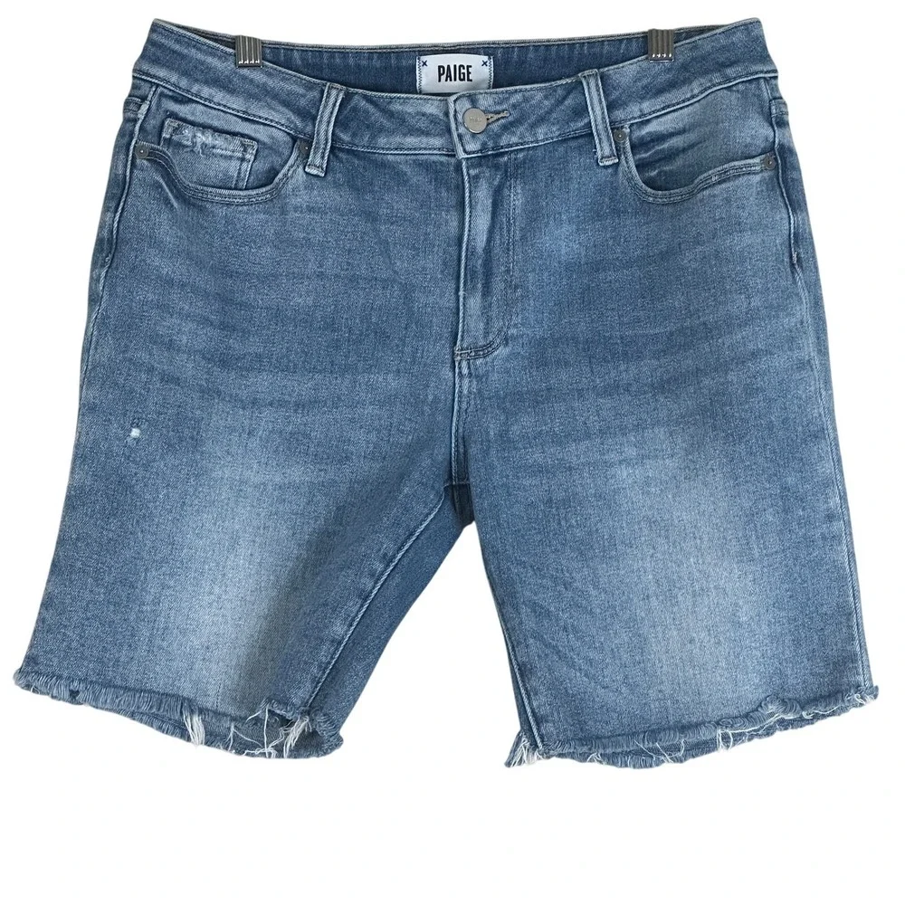Paige Jax Cut Off Jean Shorts Mens 32 Light Wash Denim Stretch Raw Hem Casual